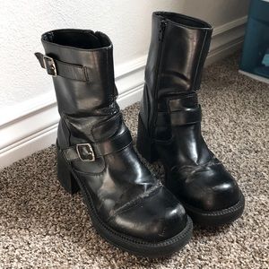 Black buckled heeled boots